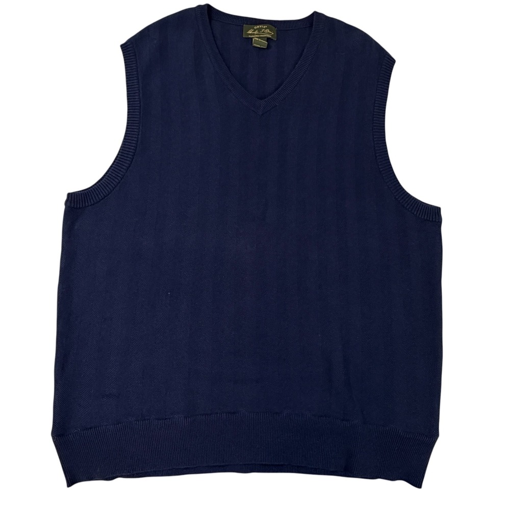 Orvis Charles F Orvis Signature Navy Linen Cotton Herringbone V-Neck Vest XL